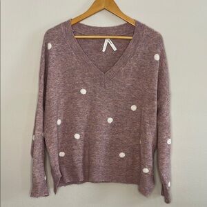 Dreamers Purple V-Neck Sweater with White Polka Dots